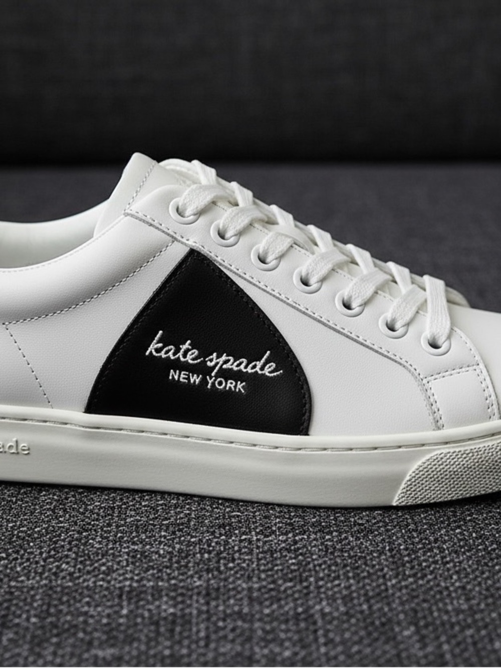 kate spade White Leather Sneakers with Black Side Panel